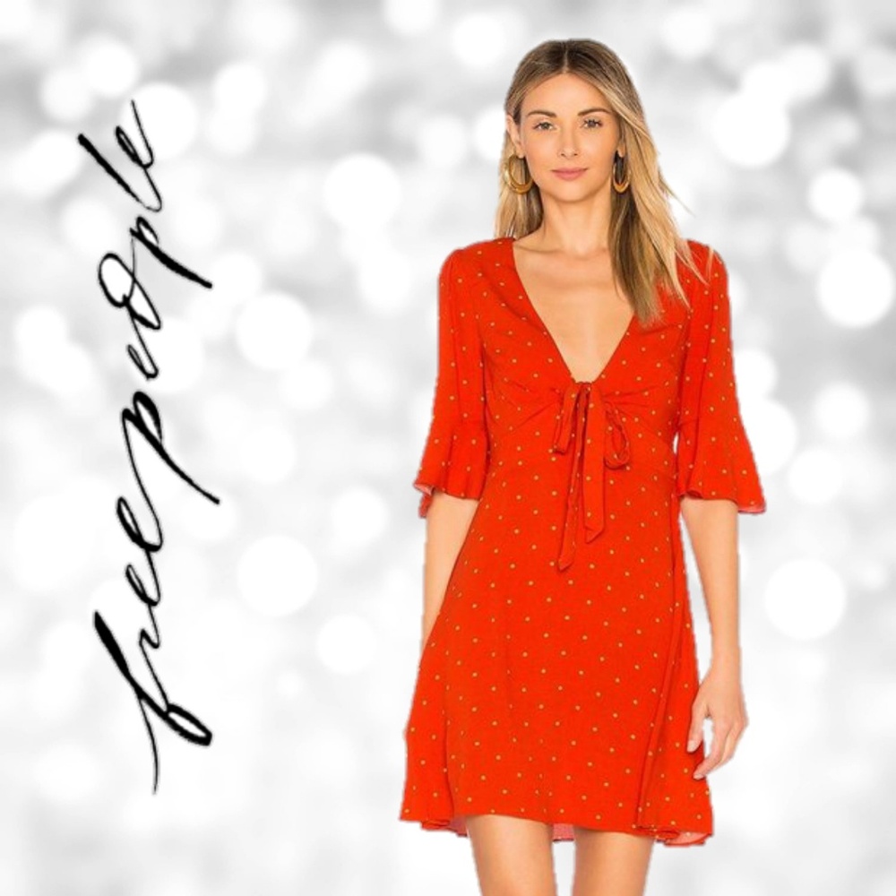 NWT FREE PEOPLE Flame Red Combo Dress